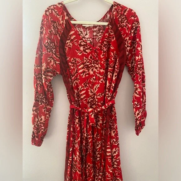 Red Floral Boho MIDI Dress - Picture 5 of 14